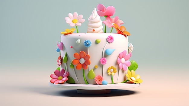 Bezpłatne zdjęcie widok 3d pysznego wyglądającego ciasta z kwiatami