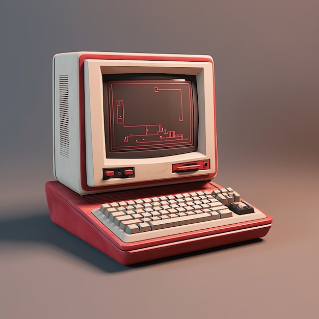 Widok 3d retro komputer z kineskopem