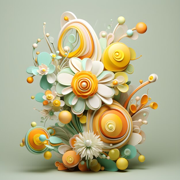 Widok abstrakcyjnej kompozycji kwiatowej 3D