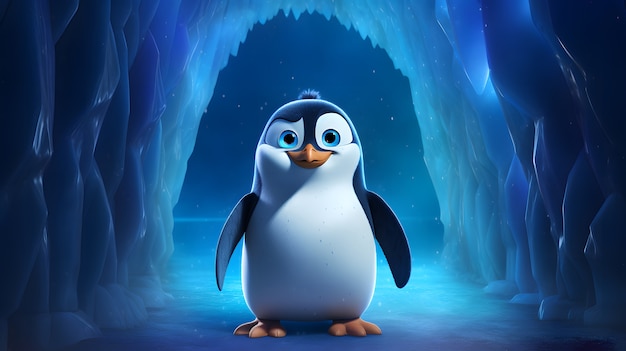 Widok animowanego pingwina 3D z kreskówek
