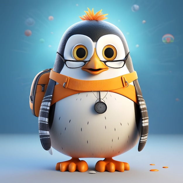 Widok animowanego pingwina 3D z kreskówek
