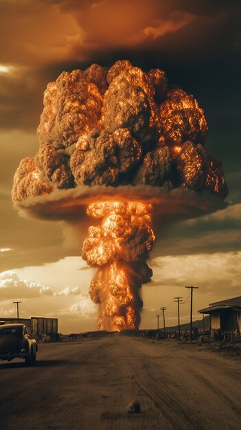 Widok apokaliptycznego grzyba wybuchu bomby nuklearnej