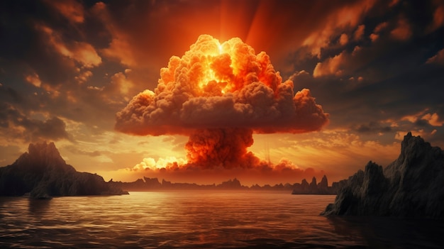 Widok apokaliptycznej eksplozji bomby jądrowej