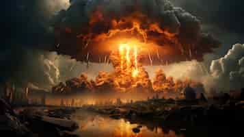 Bezpłatne zdjęcie widok apokaliptycznej eksplozji bomby jądrowej