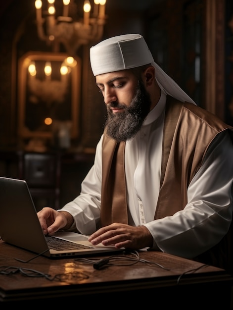 Bezpłatne zdjęcie widok boczny islamskiego człowieka piszącego