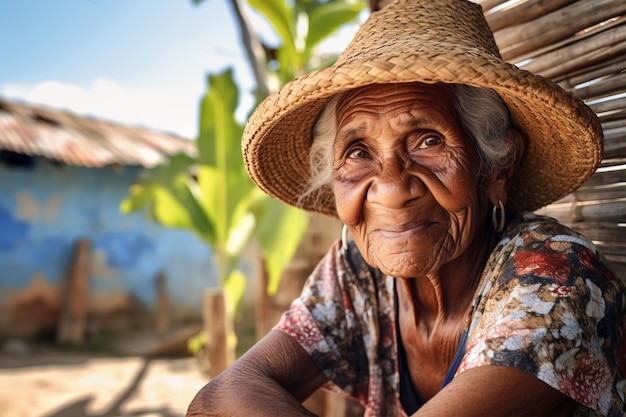 Widok boczny starsza kobieta z silnymi cechami etnicznymi
