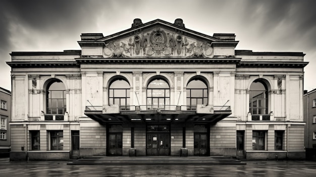 Bezpłatne zdjęcie widok czarno-białego budynku teatru