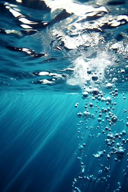 Widok czystego pod wodą z bąbelkami