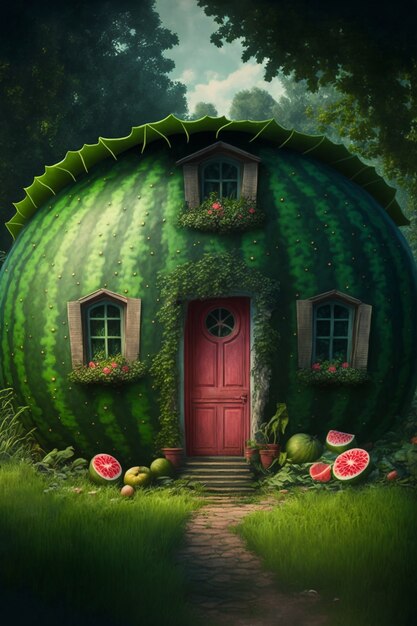 Widok domu wykonanego z owoców arbuza