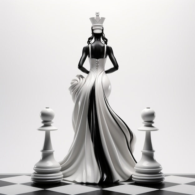 Widok dramatycznych figur szachowych z tajemniczą postacią