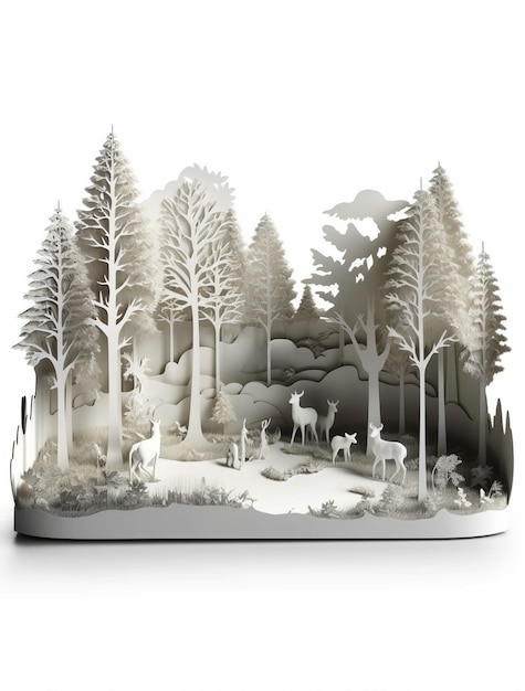 Widok drzew w stylu papieru 3D