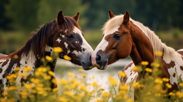 Widok dwóch koni w przyrodzie