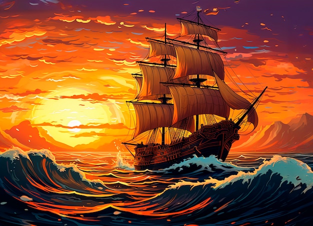 Bezpłatne zdjęcie widok fantazyjnego pirackiego statku