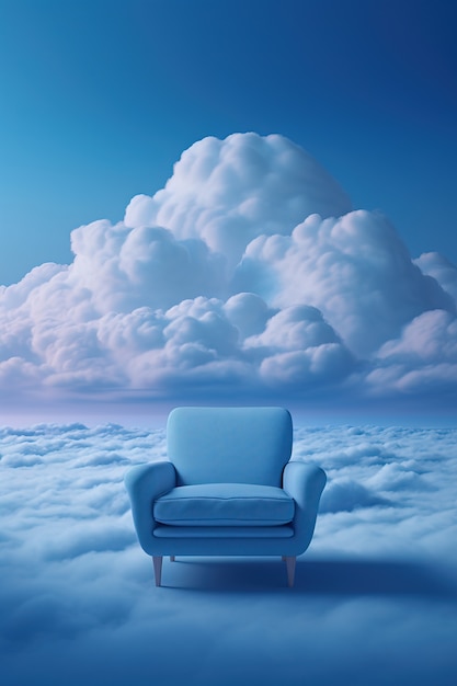 Bezpłatne zdjęcie widok fotela 3d z chmurami