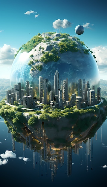 Widok futurystycznej, zaawansowanej technologii Ziemi