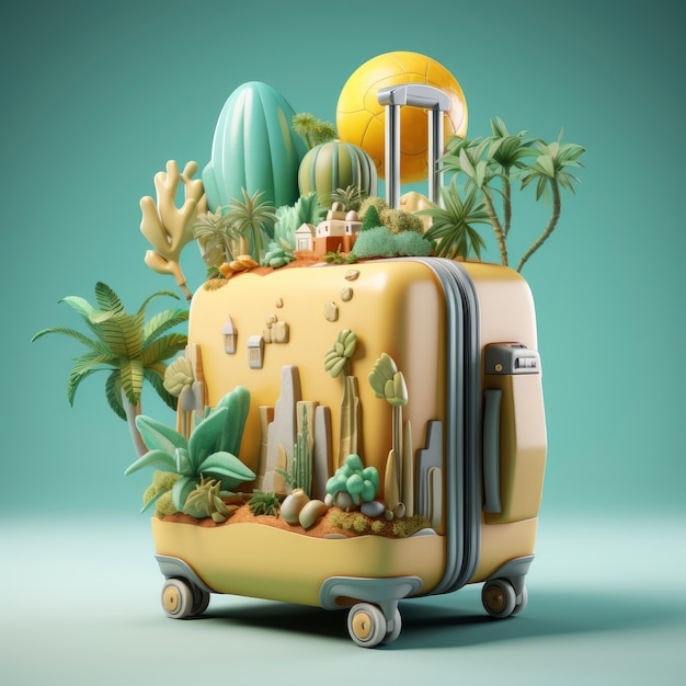 Widok graficznego bagażu podróżnego 3D