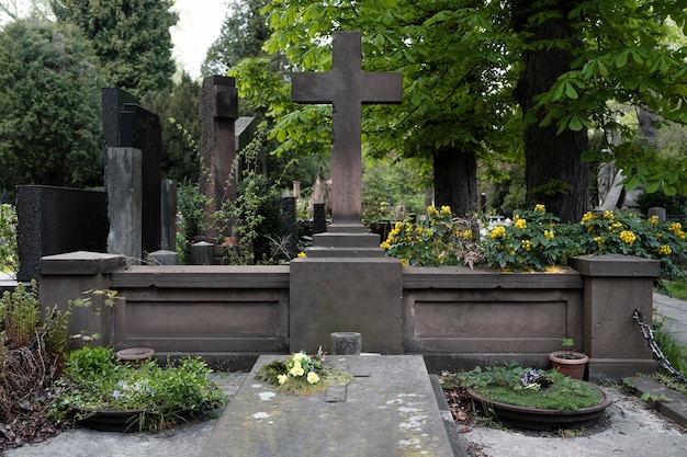 Widok grobów na cmentarzu