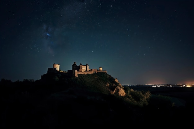 Bezpłatne zdjęcie widok imponującego zamku z naturalnym krajobrazem