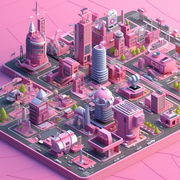 Bezpłatne zdjęcie widok izometryczny na renderowaniu 3d miasta