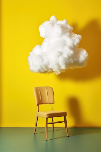 Bezpłatne zdjęcie widok krzesła 3d z puszystą chmurą