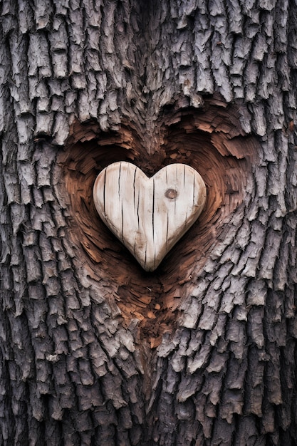 Widok kształtu serca w pniu drzewa