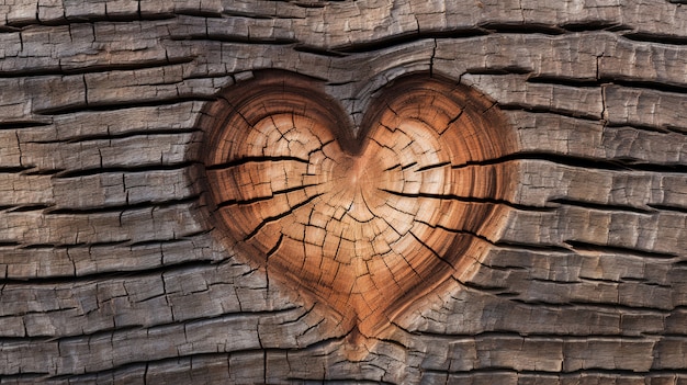 Widok kształtu serca w pniu drzewa