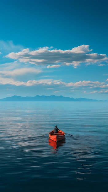 Widok łodzi unoszącej się na wodzie z naturalną scenerią