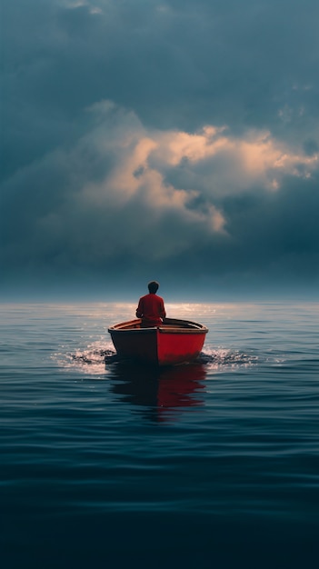 Bezpłatne zdjęcie widok łodzi unoszącej się na wodzie z naturalną scenerią
