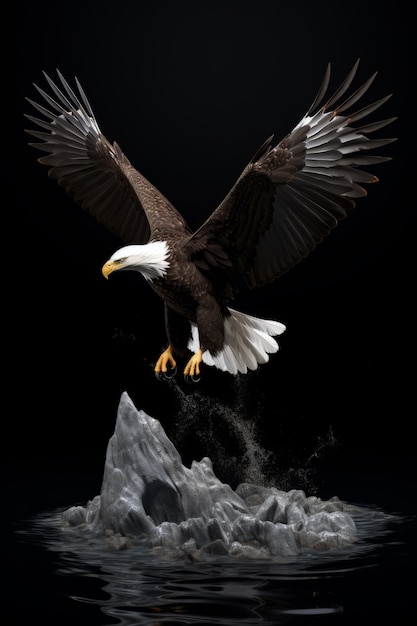 Bezpłatne zdjęcie widok majestatycznego orła 3d z szeroko otwartymi piórami i skrzydłami