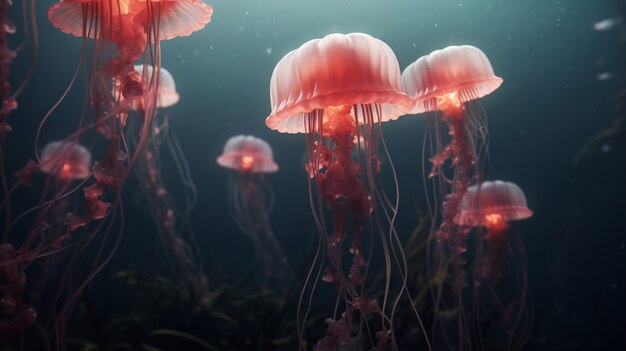 Widok majestatycznego roju meduz w oceanie