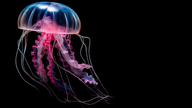 Widok meduzy pływającej w wodzie z miejsca na kopię