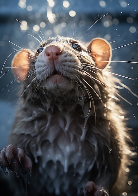 Bezpłatne zdjęcie widok mokrego szczura