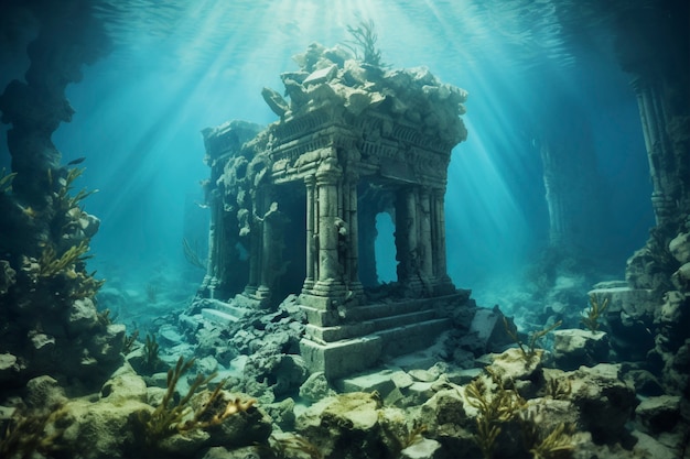 Bezpłatne zdjęcie widok na archeologiczne ruiny podwodnego budynku
