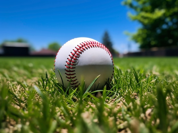 Bezpłatne zdjęcie widok na baseball na trawie
