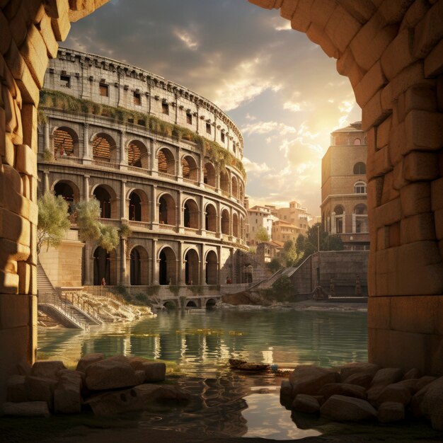 Widok na koloseum starożytnego imperium rzymskiego