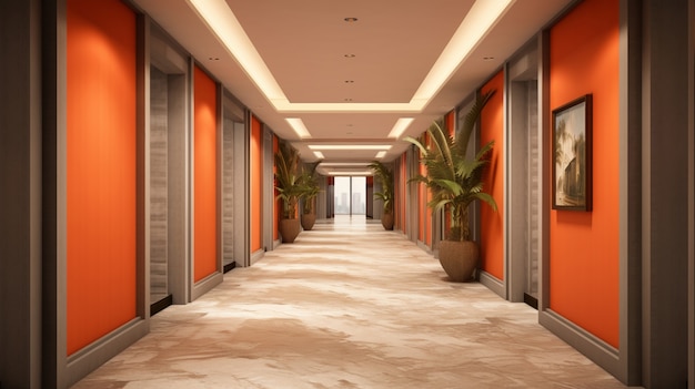 Widok na luksusowy hotelowy korytarz
