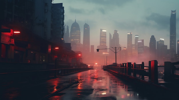 Widok na miasto miejskie z mgłą