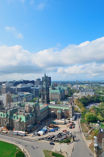 Widok na panoramę miasta Ottawa z zabytkowymi budynkami