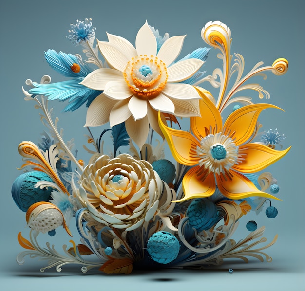 Widok na piękną abstrakcyjną kompozycję kwiatową 3D