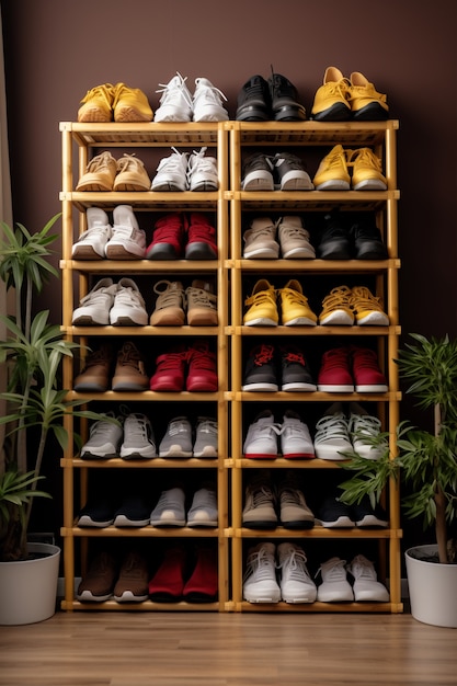 Bezpłatne zdjęcie widok na półkę na buty z miejscem do przechowywania obuwia