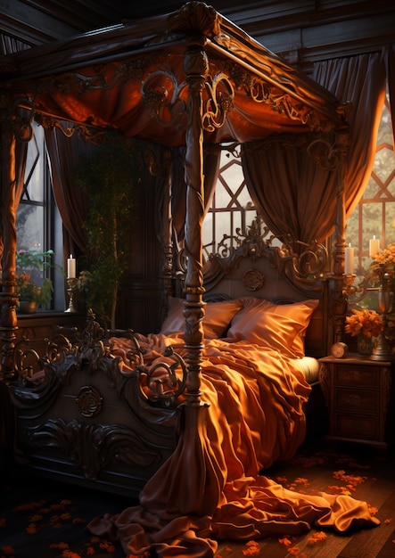 Bezpłatne zdjęcie widok na romantyczną sypialnię zamkową
