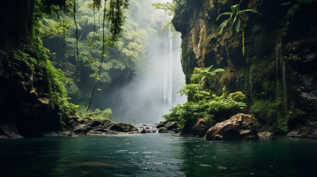 Widok naturalnego krajobrazu wodospadu