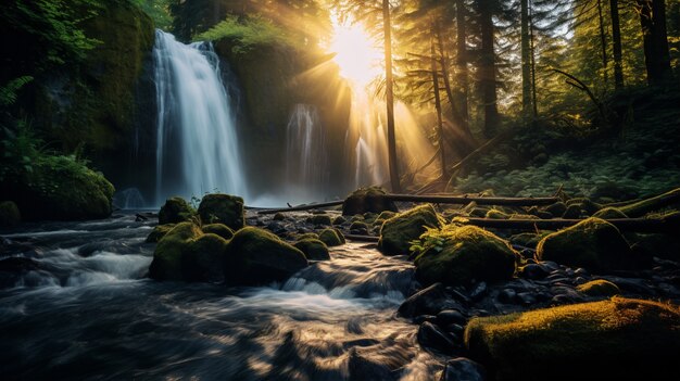 Widok naturalnego krajobrazu wodospadu