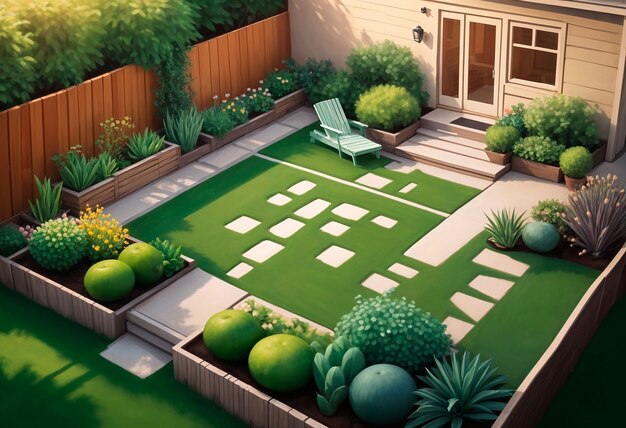 Widok ogrodu na podwórku w stylu sztuki cyfrowej