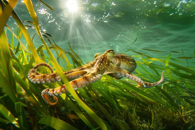 Bezpłatne zdjęcie widok ośmiornicy w jej naturalnym podwodnym środowisku