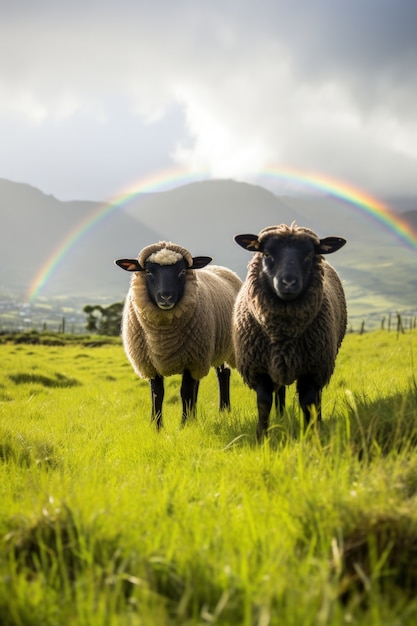 Bezpłatne zdjęcie widok owiec pasących się na świeżym powietrzu w przyrodzie