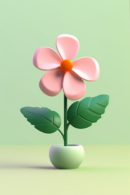 Widok pięknego kwiatu 3D w doniczce