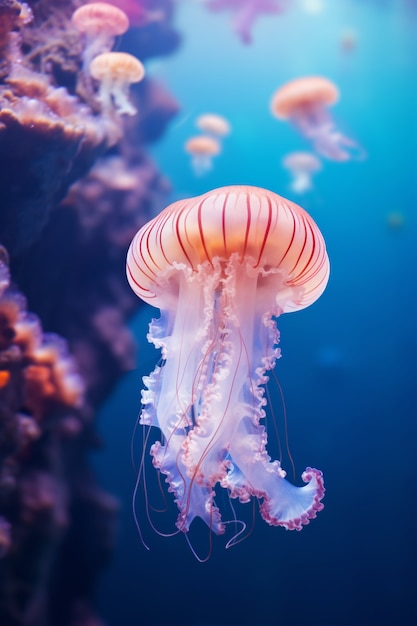 Bezpłatne zdjęcie widok pięknej meduzy pływającej w wodzie