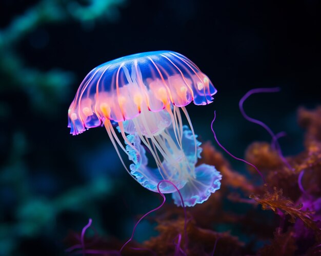 Widok pięknej meduzy pływającej w wodzie