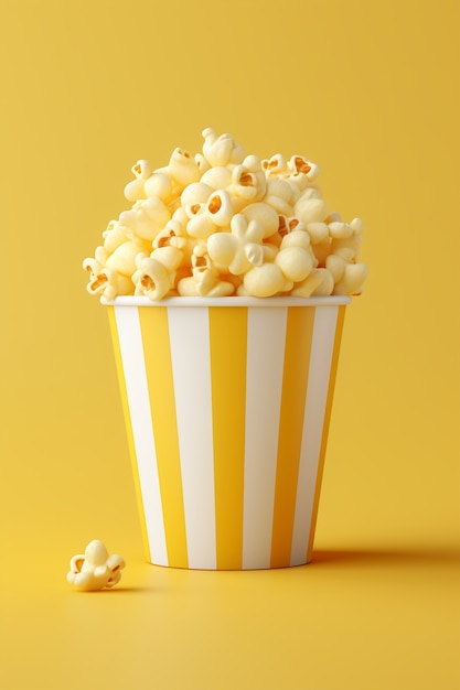 Widok popcornu kina 3D w filiżance